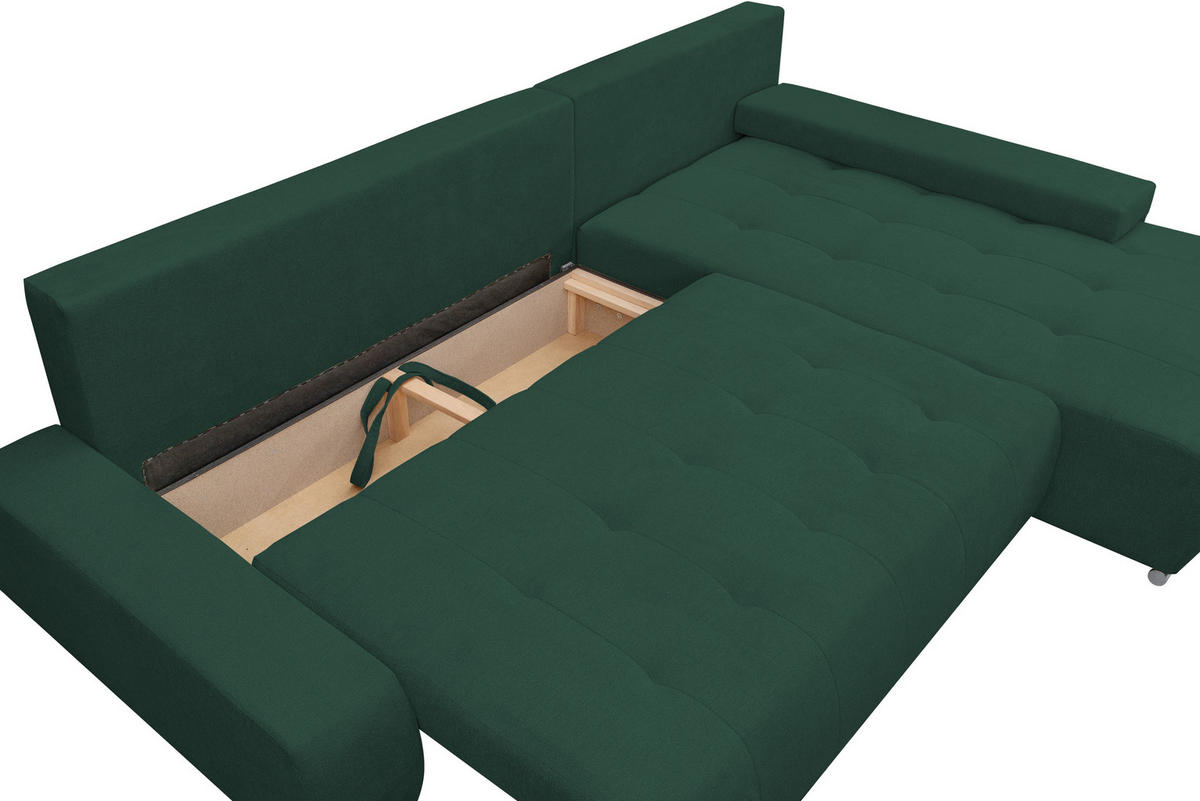 ECKSOFA Bloom mit Bettkasten und Schlaffunktion L-Form - Grün, Textil (267/185cm)