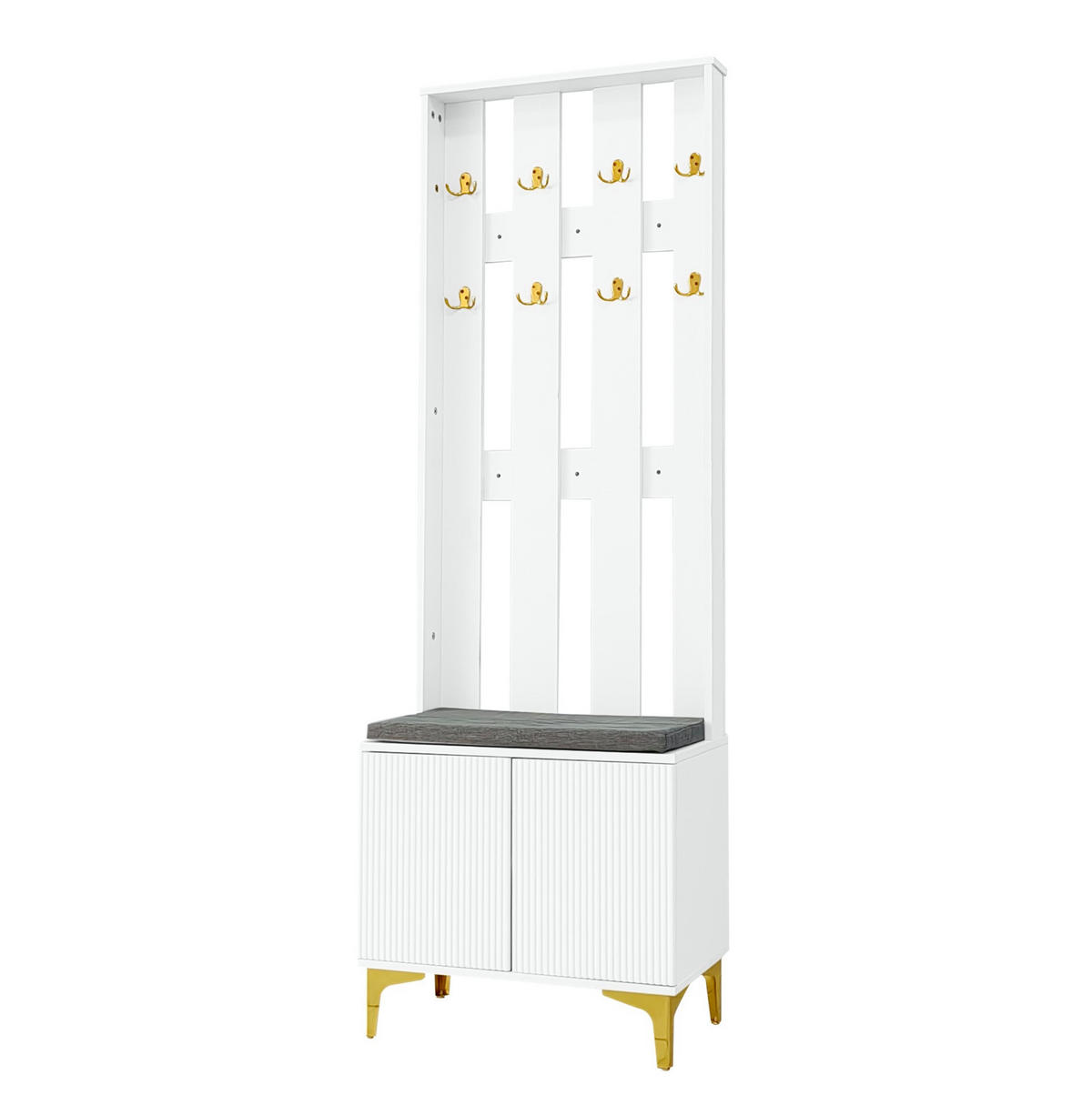 DIELENGARDEROBE 60,5/35,2/180,5 cm mit Sitzbank und Kissen in Weiß - Weiß, Holzwerkstoff (60.5/180.5/35.2cm) - BEAOK