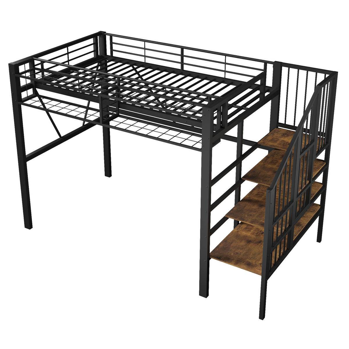 HOCHBETT mit Stufenregal 90x200 cm Metall Schwarz - Schwarz, Metall (90/200cm) - Meubliv