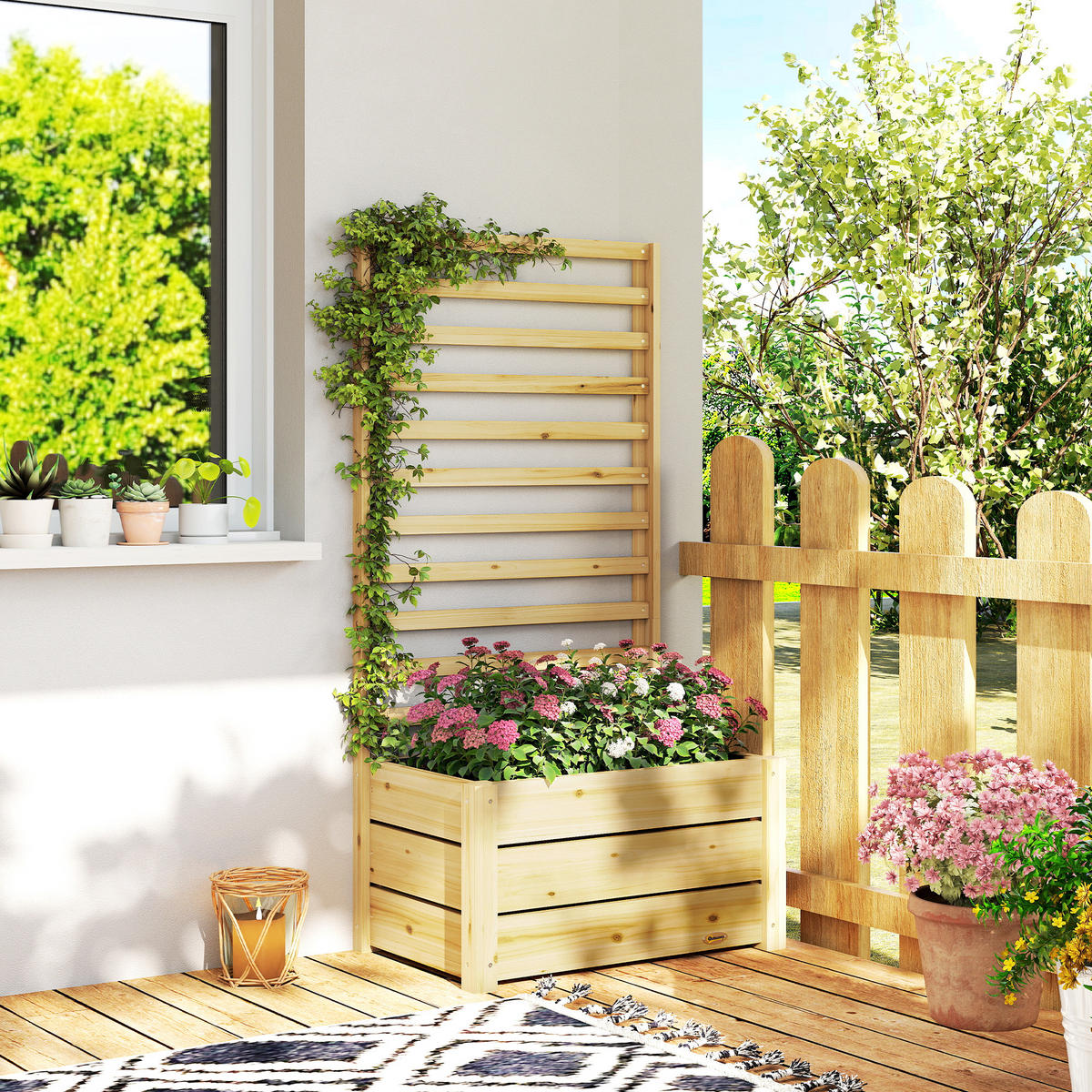 HOCHBEET DE-05416 Mit Rankgitter, Holz Natur - Naturfarben, Holz (60/120/39cm) - ComfortXL