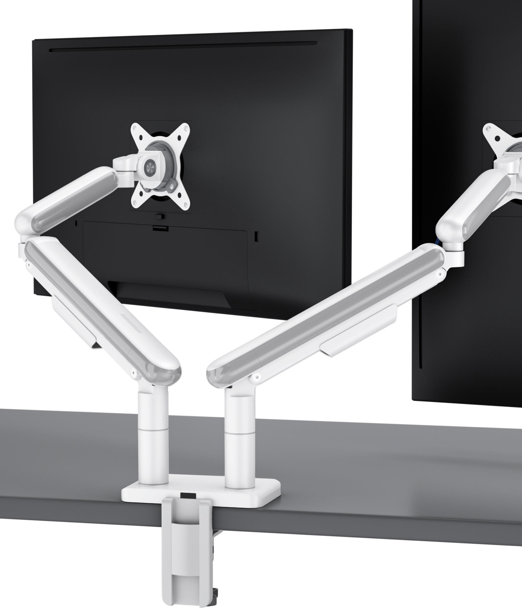 MONITORHALTERUNG, Weiß, Tischhalterung für 2 Monitore 17"-32", VESA 75x75mm, VESA 100x100mm - Schwarz, Kunststoff/Metall (95/12.4/62.3cm) - Desktronic