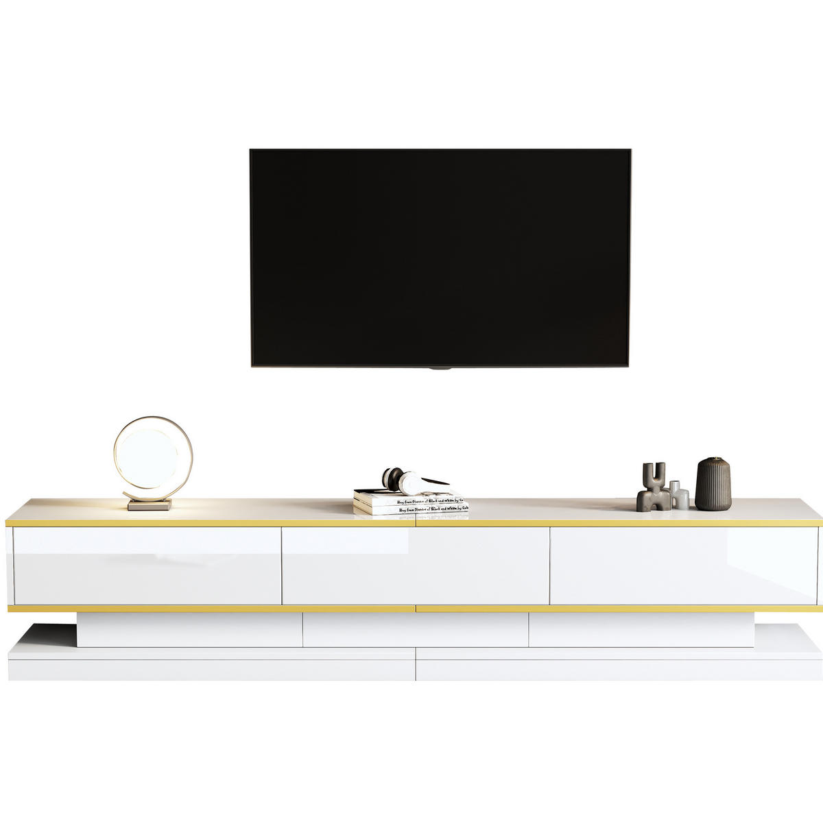 LOWBOARD TV-Schrank 200/40/40 cm & Couchtisch 100/50/38 cm in Weiß - Weiß, Holzwerkstoff (200/40/40cm) - Flora Grace
