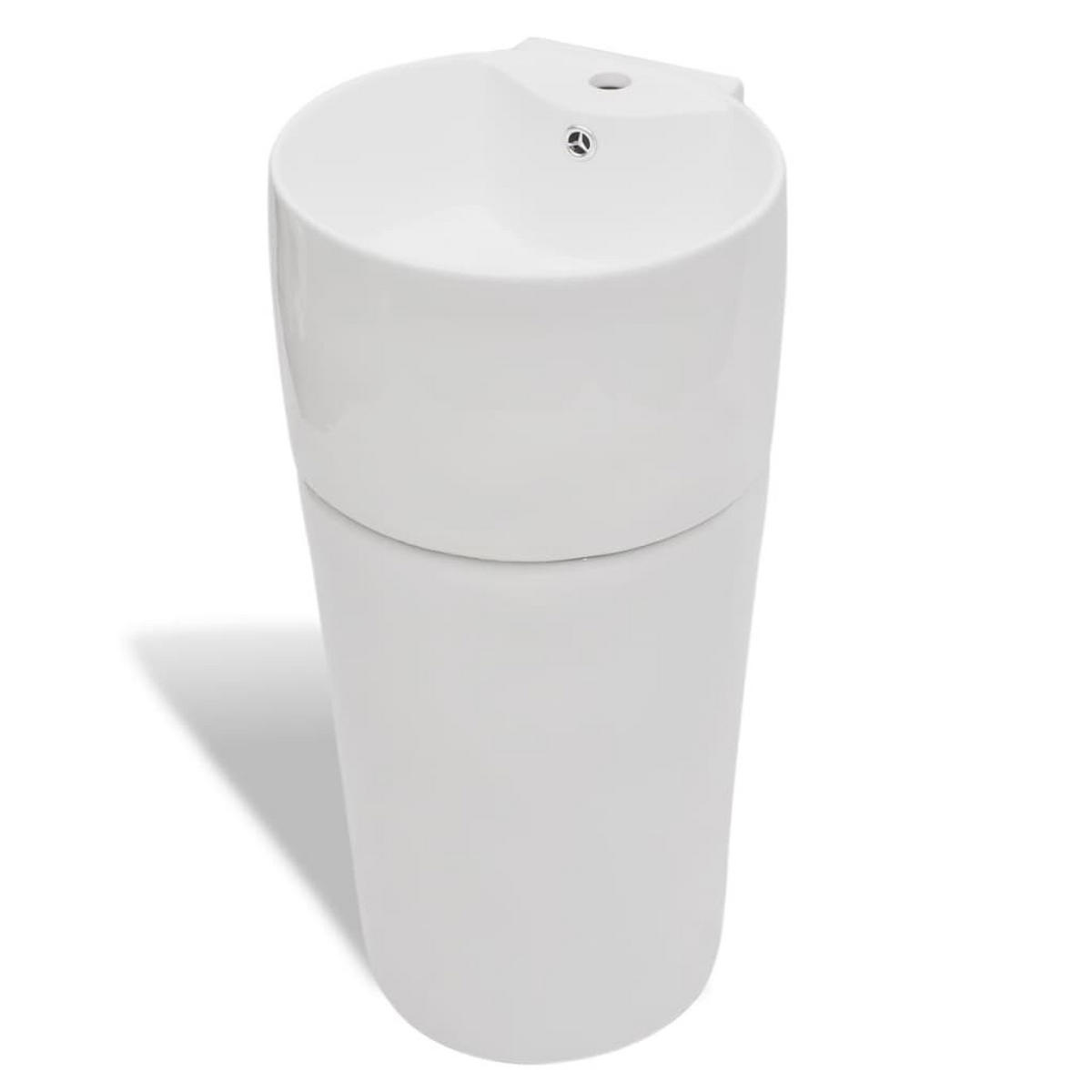 STANDWASCHBECKEN Mit Hahn/Überlaufloch Keramik Weiss Rund - Weiß, Keramik (41.5/86/400cm) - vidaXL