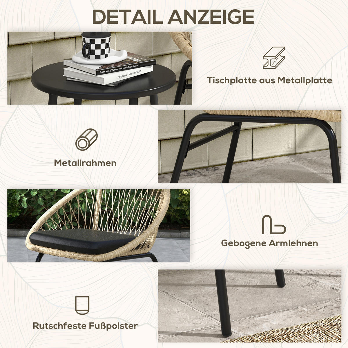 GARTENMÖBEL-SET für Balkon, Terrasse, Polyester, Gelb - Gelb, Kunststoff - Outsunny