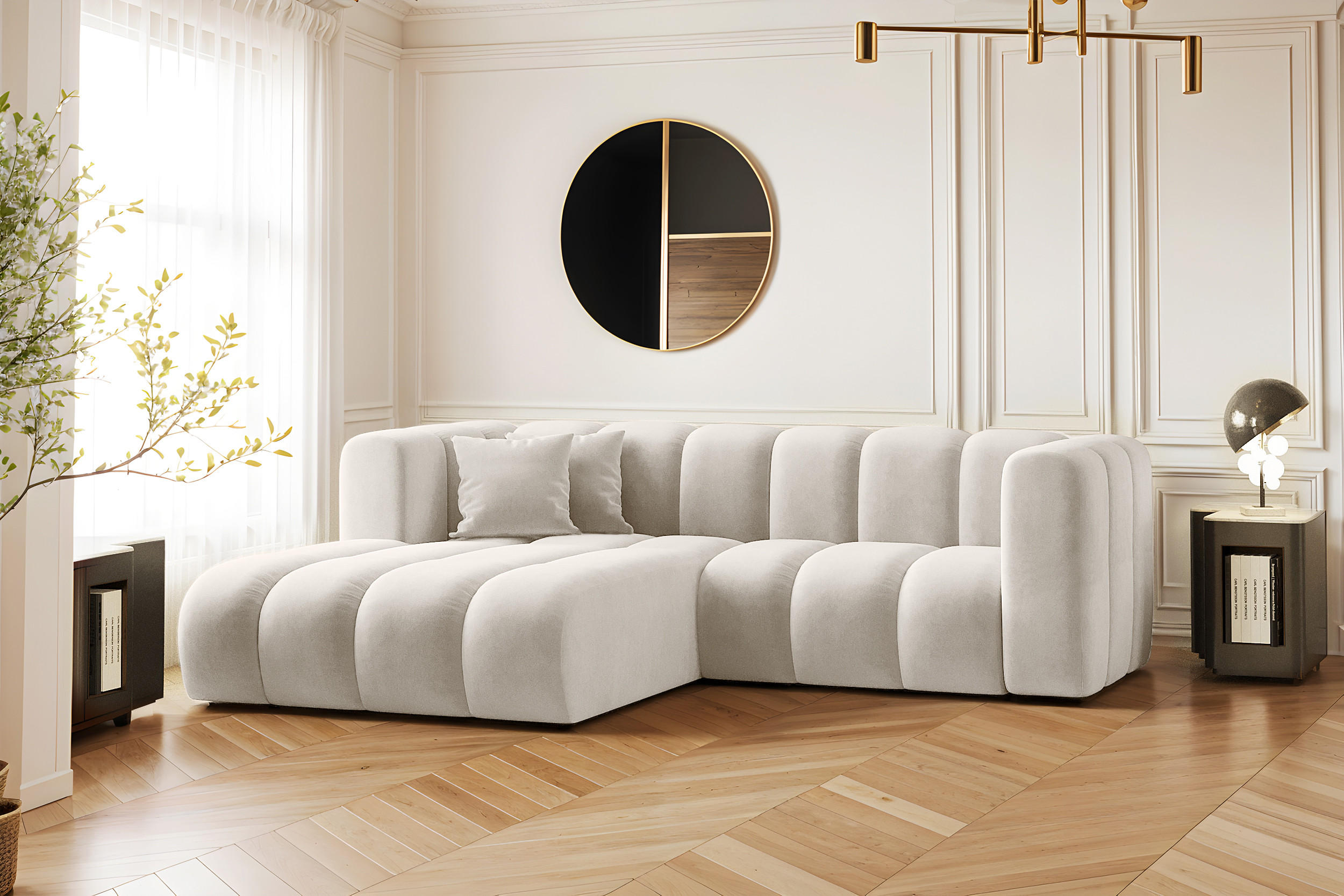 ECKSOFA L-from, Sofa Grand modular stoff Salvador Hellgrau Links - Sandfarben, Holz (179/227cm) - Kaiser Möbel