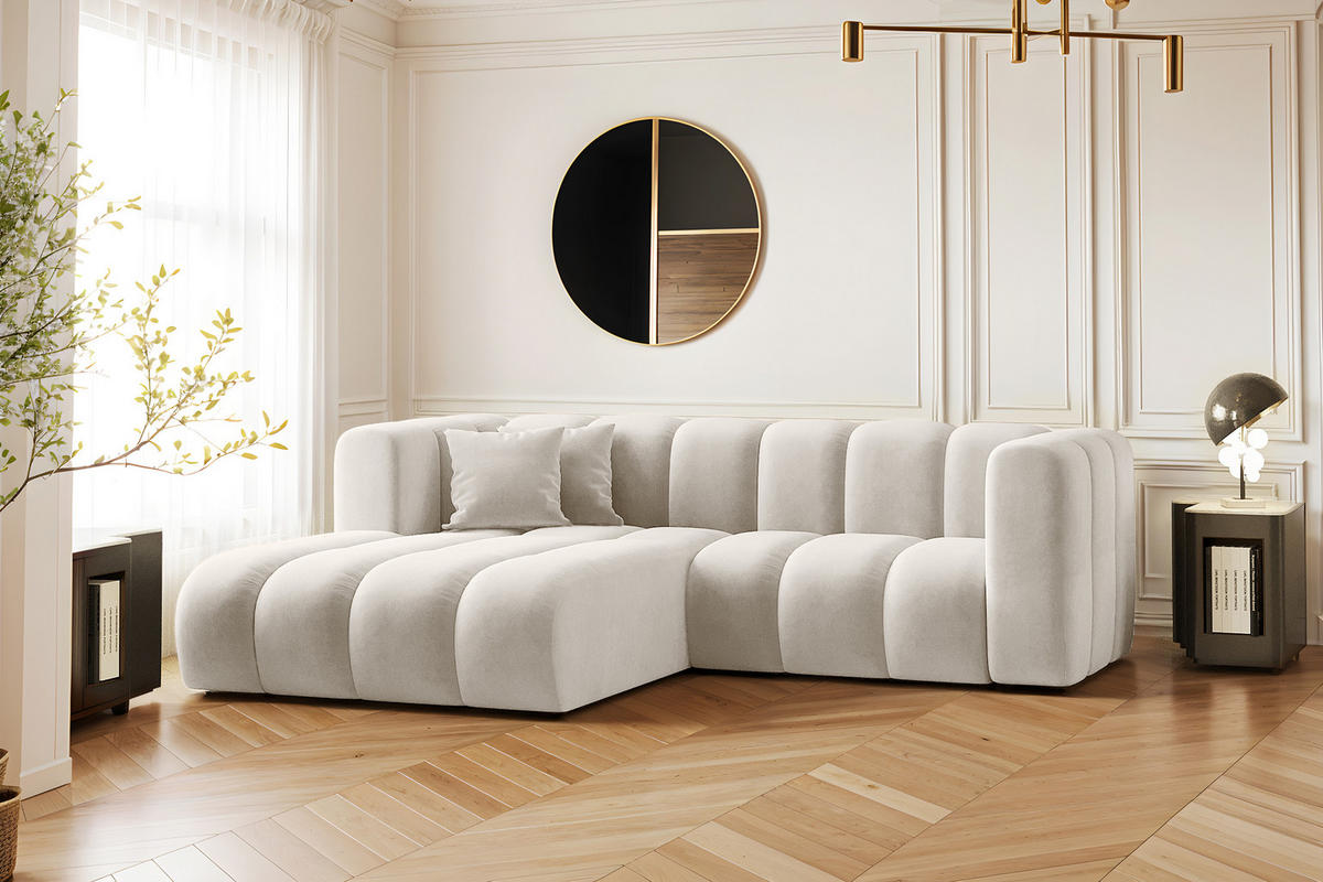 ECKSOFA L-from, Sofa Grand modular stoff Salvador Hellgrau Links - Sandfarben, Holz (179/227cm) - Kaiser Möbel