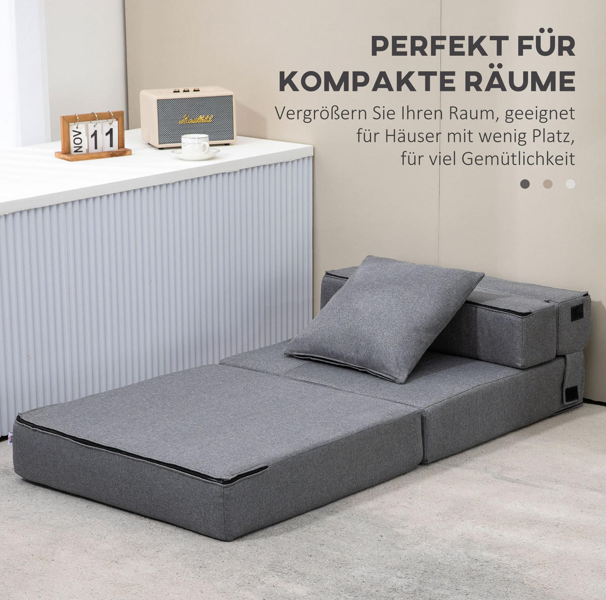 SCHLAFSESSEL 2-in-1 klappbar mit Kissen, 70/70/61 cm, Dunkelgrau - Dunkelgrau, Textil (70/61/70cm) - Redom