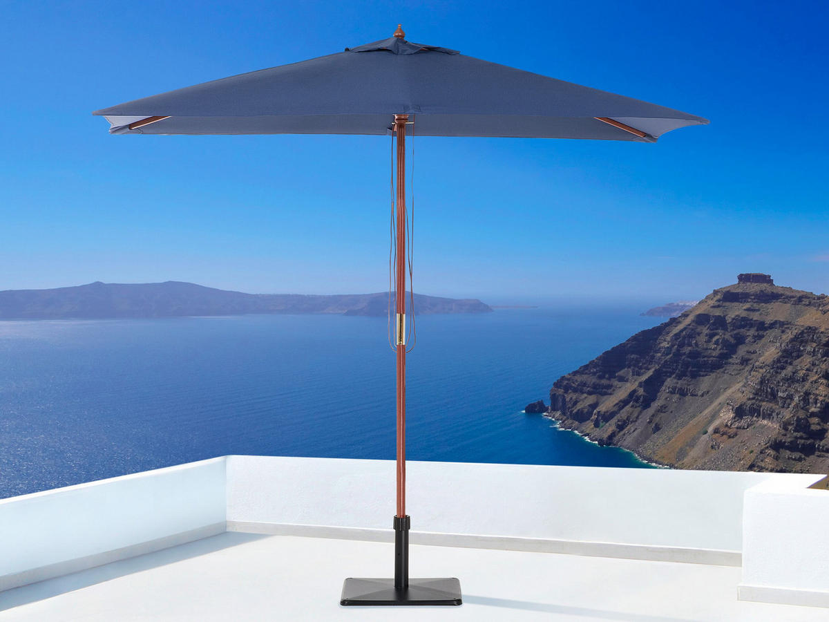 SONNENSCHIRM marineblau 195/144/244 cm Flamenco - Blau/Dunkelbraun, Textil (195/144cm) - Beliani