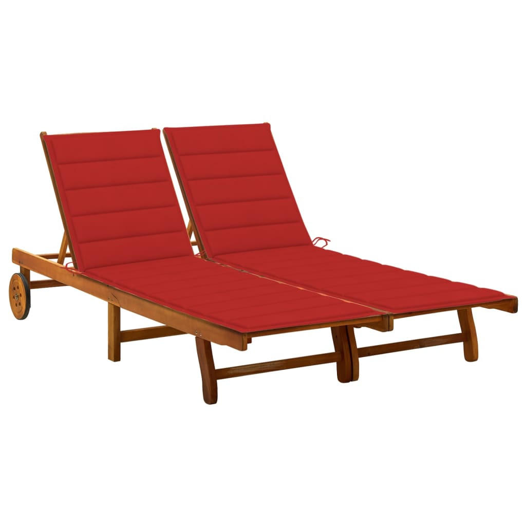 2-PERSONEN-SONNENLIEGE mit Auflagen Akazie Massivholz - Hellrot, Holz (200/76/200cm) - furnicato