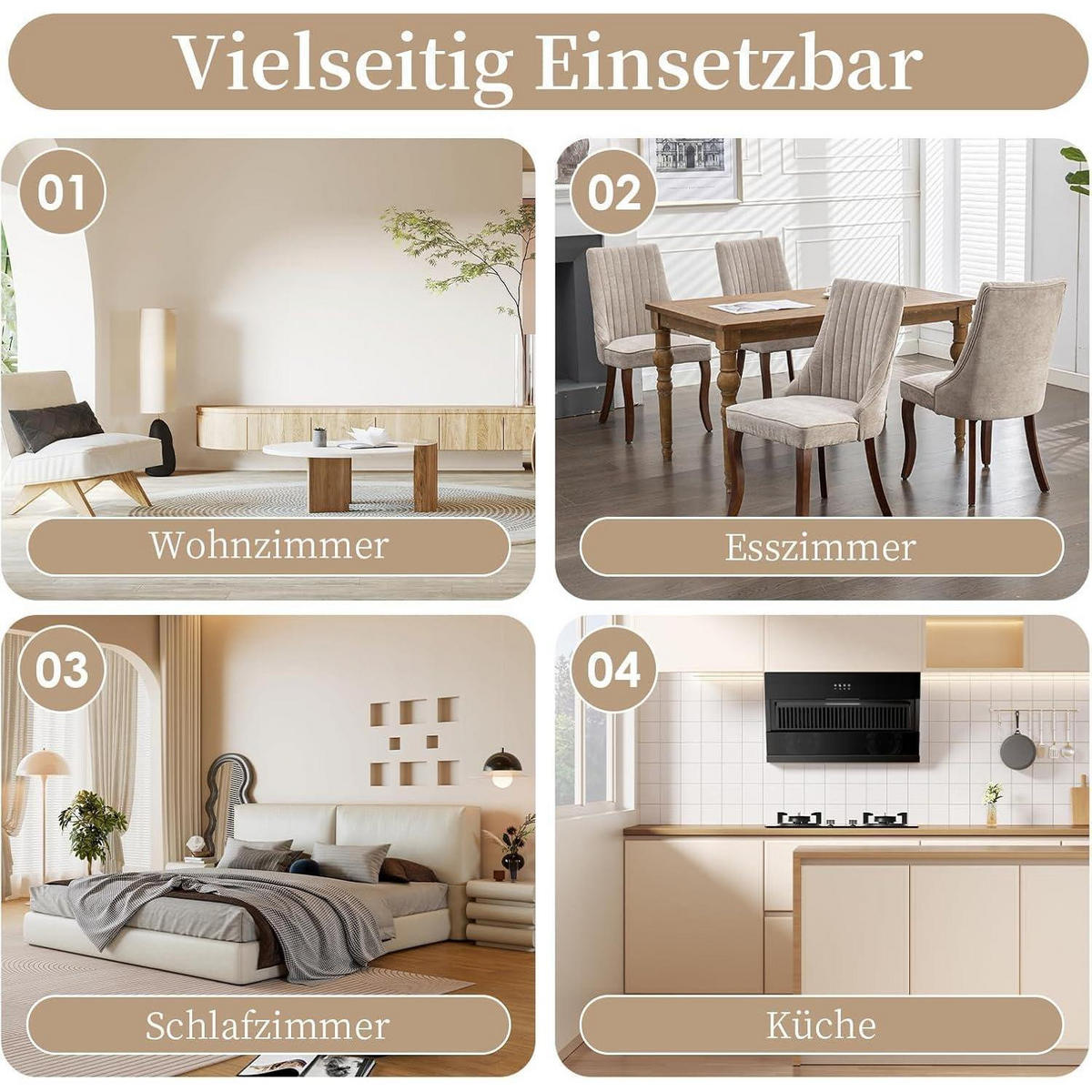 ESSZIMMERSTÜHLE 4er Set Stoff Beige mit Channel-Steppung - Beige, Textil (50/95.5/53.8cm)