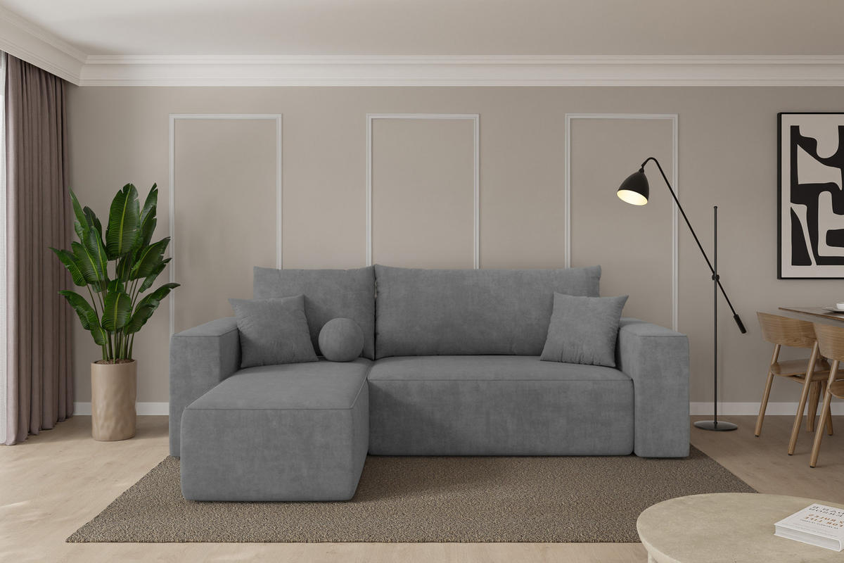 ROHOVÁ SEDAČKA s funkcí spaní, otoman vlevo SENO-L 249x139x85 šedá velur - černá/šedohnědá, kompozitní dřevo/textil (249/139cm) - ALTDECOR