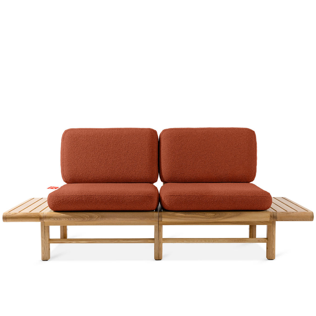 GARTENSOFA ATREDA 2-Sitzer, mit beideseitig Ablagen - Orange, Holz/Textil (190/74/80cm) - KONSIMO®