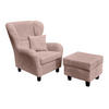 OHRENSESSEL mit HOCKER, hoher Sitzkomfort durch Wellenunterfederung B90/H98/T76 cm, Cord Rosa / 18021 - Schwarz/Rosa, Holz/Textil (90/98/76cm) - luma-home
