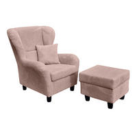 OHRENSESSEL mit HOCKER, hoher Sitzkomfort durch Wellenunterfederung B90/H98/T76 cm, Cord Rosa / 18021 - Schwarz/Rosa, Holz/Textil (90/98/76cm) - luma-home