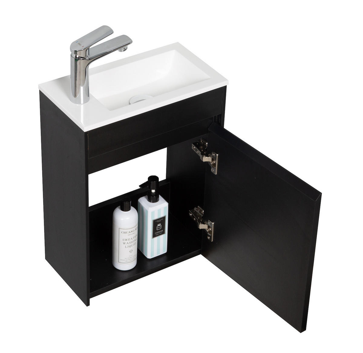 GÄSTE-WC-MÖBELSET Sinta 2 Teile Schwarz Holz - 40 x 22 x 54 cm - Schwarz, Holz (40/54/22cm) - Badplaats