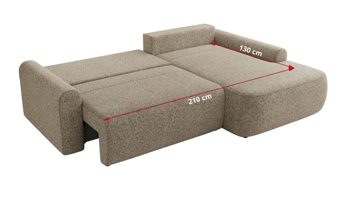 ECKSCHLAFSOFA CUBO L Dunkelbeige Struktur - links - Beige/Schwarz, Kunststoff/Textil (273/187cm) - MKS