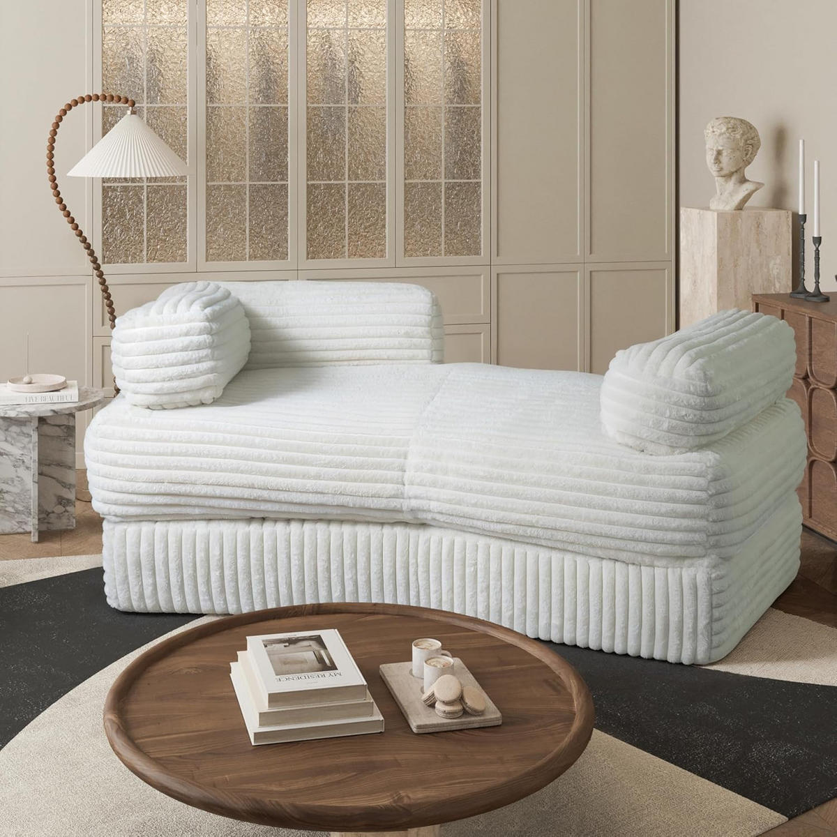 LOUNGE sofa cord Beige - Beige, Textil (218/80/90cm) - Vercart
