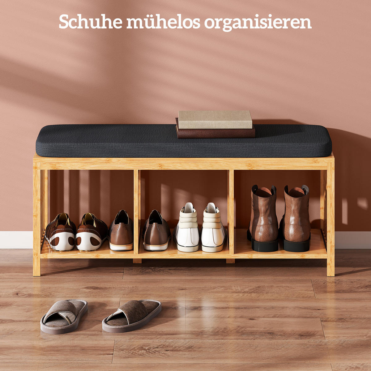 SCHUHBANK Bambus Polyester Naturholz - Naturfarben, Holz (33/45/102cm) - HOMCOM
