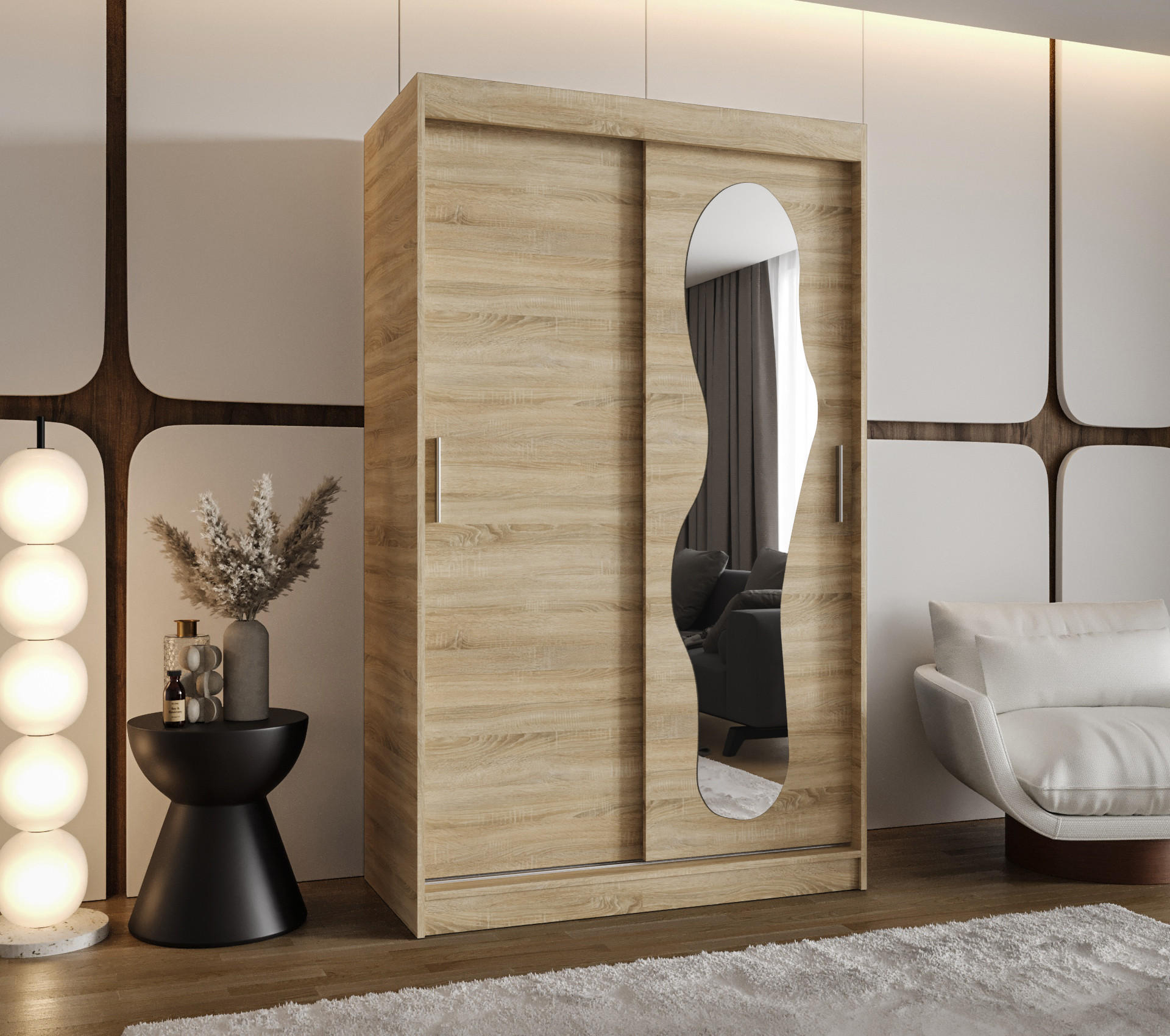 SCHWEBETÜRENSCHRANK 200/120/62 2-türig - Silberfarben/Sonoma Eiche, Holz (120/200/62cm) - MÖBEL KRYSPOL