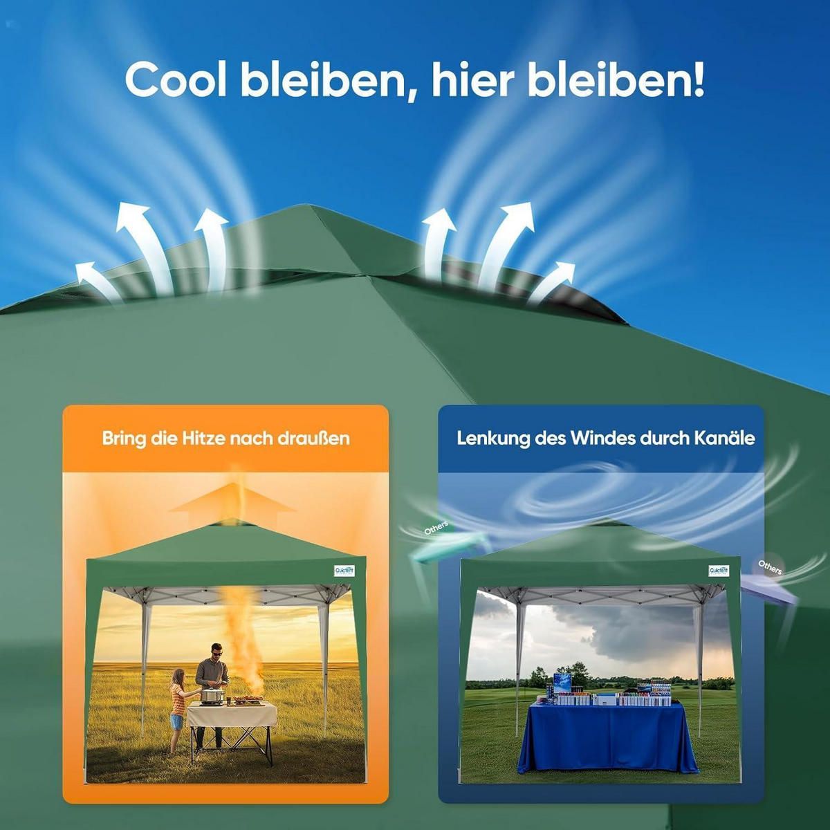 FALTPAVILLON 3 x 3 m Grün Wasserdicht UV-Schutz 50+ - Grün, Textil (300/265/300cm)