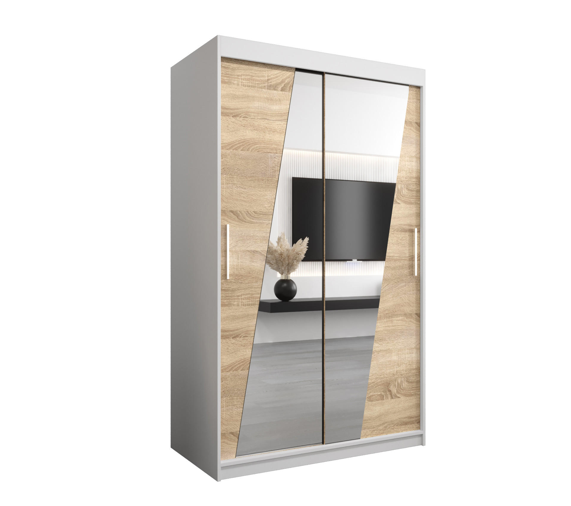 SCHWEBETÜRENSCHRANK 200/120/62 2-türig - Silberfarben/Weiß, Holz/Kunststoff (120/200/62cm) - Abiks Möbel