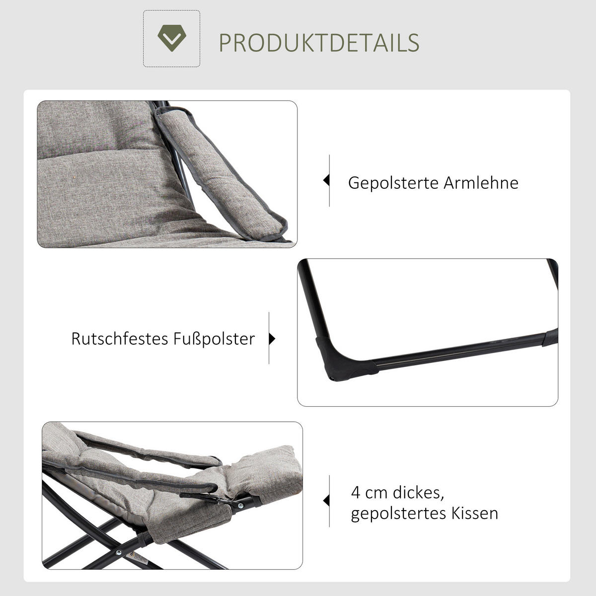 SONNENLIEGE aus Stahl 66x94x79 cm in Grau mit abnehmbarem Kissen - Grau, Metall (66/79/94cm) - Modfu