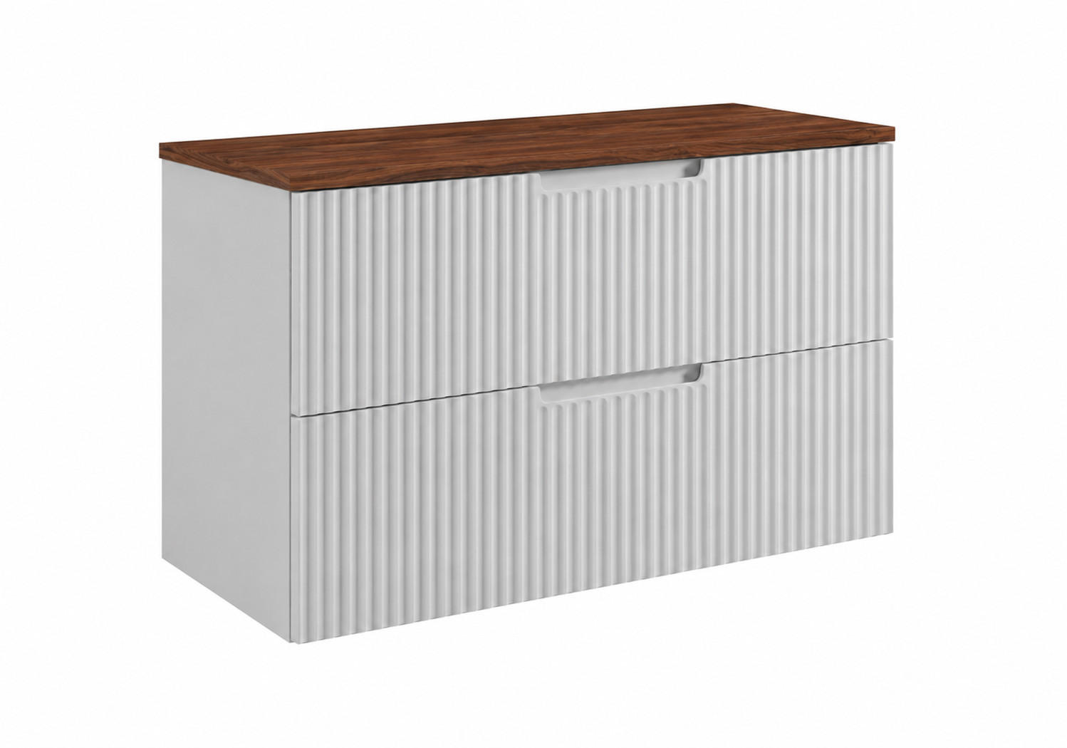 BADEZIMMERSCHRANK hängend 80 mit Schubladen, Korpus in Weiß + Platte in Nussbaum, mit Griffen, 80 x 46 x 58,6 cm - Weiß, Holzwerkstoff (80/58.6/46cm) - 3XE LIVING