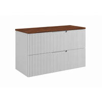 BADEZIMMERSCHRANK hängend 80 mit Schubladen, Korpus in Weiß + Platte in Nussbaum, mit Griffen, 80 x 46 x 58,6 cm - Weiß, Holzwerkstoff (80/58.6/46cm) - 3XE LIVING
