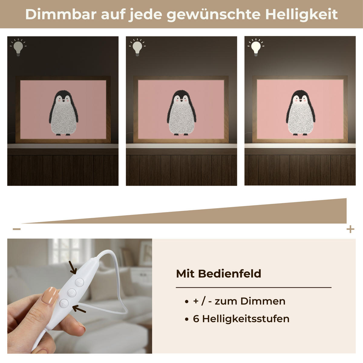 NÁSTĚNNÁ LAMPA Tučňák - Tečky - Minimalistický - Růžový 30x20 cm - růžová, kompozitní dřevo (30/20/8cm) - OnlyWow