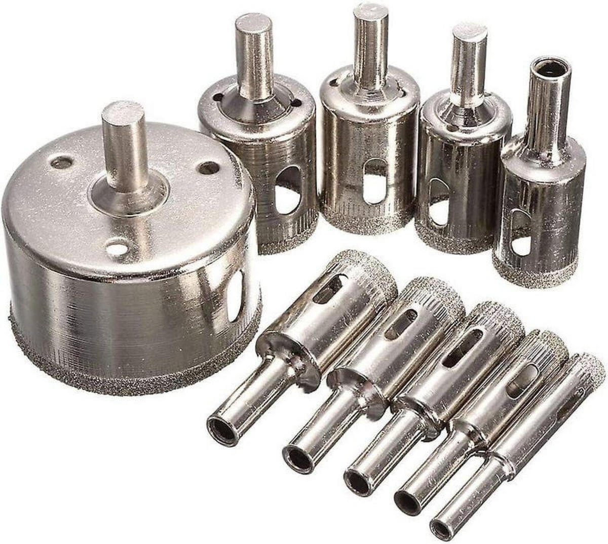 BOHRER - 10 Stück, Größen 8-50 mm, geeignet für Glas, Marmor und Granit. - Silberfarben, Metall (5.5/5/1cm) - DCA