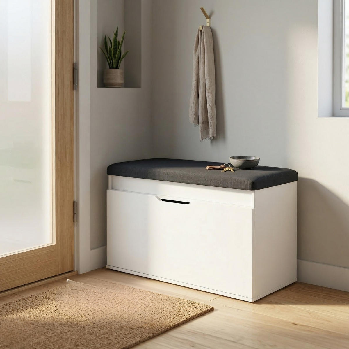 SCHUHSCHRANK Soto 80/50/35 cm Sitzbank - Weiß, Holzwerkstoff (80/50/35cm) - BOXIMO