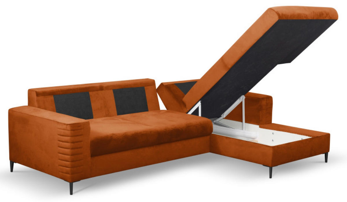 ECKSOFA Rostfarben OLI Ausziehbar Mit Kopfstütze Und Bettkasten Rechts - Kupferfarben, Textil (253/165cm) - Sepro Meble