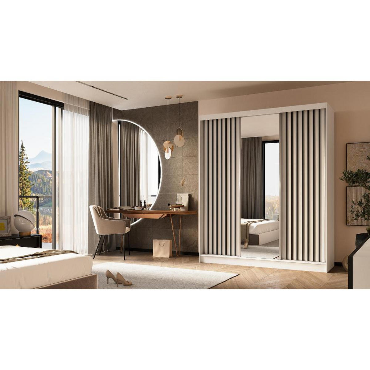 SCHWEBETÜRENSCHRANK Helix 180/216/61 weiß+schwarz mit Schubladeneinsatz - Schwarz/Weiß, Holzwerkstoff (180/216/61cm) - Beautysofa