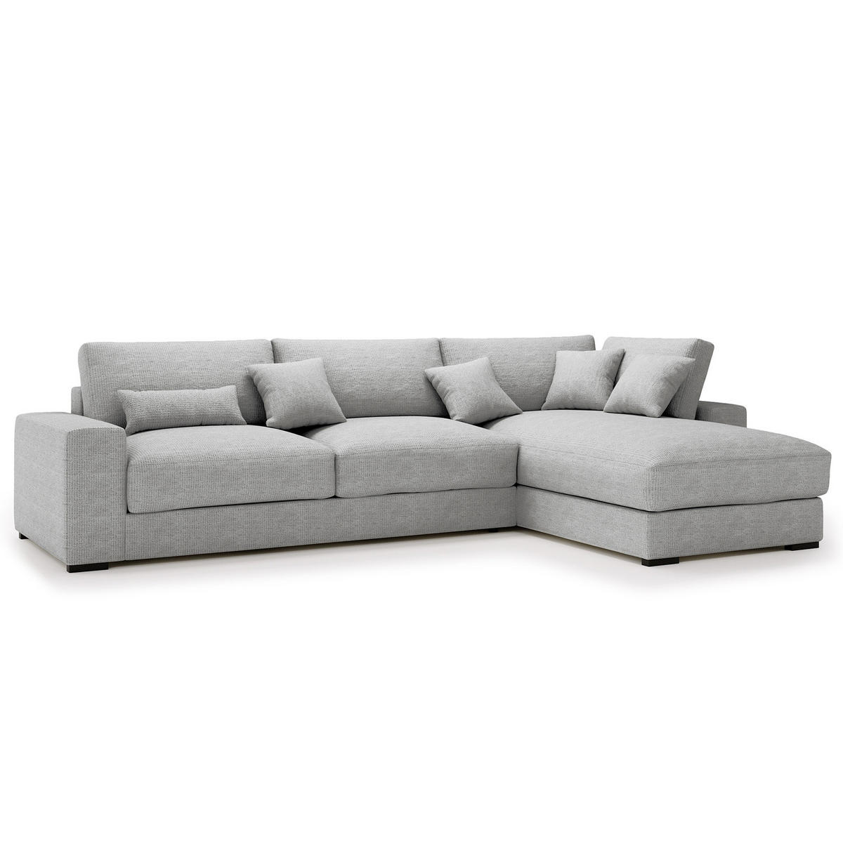 ECKSOFA mit Longchair - Silberfarben/Schwarz, Kunststoff/Textil (340/205cm) - home24