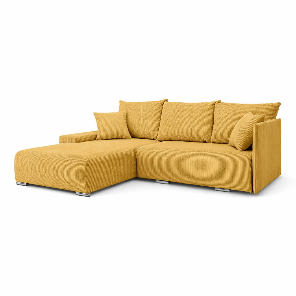 ECKSOFA L-Form Schlaffunktion Livorno Cord-Stoff Gelb Links - Chromfarben/Gelb, Holz/Kunststoff (246/188cm) - Kaiser Möbel