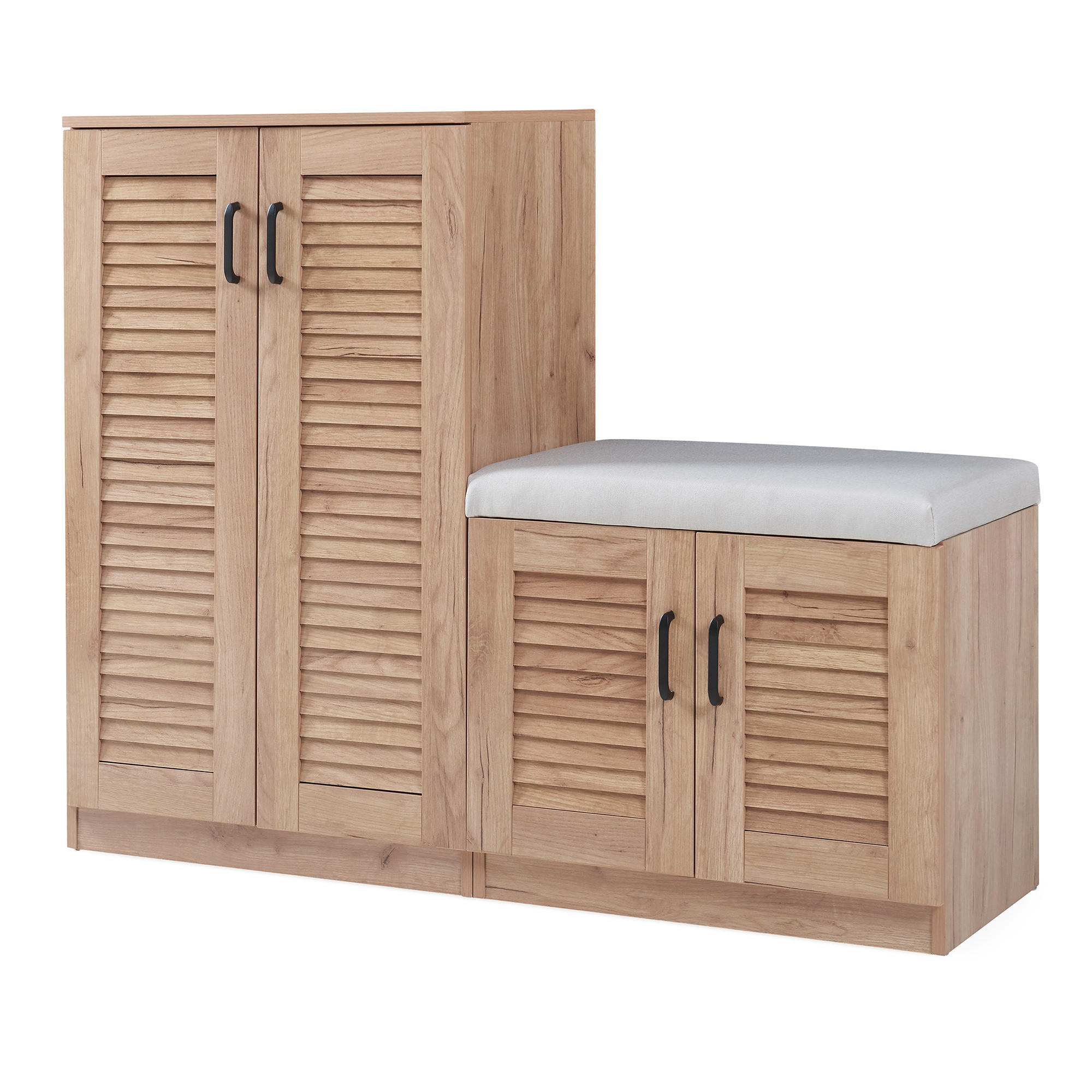 SCHUHSCHRANK Løten mit Sitzbank - Eichefarben, Holzwerkstoff/Kunststoff (120/97/36cm) - [en.casa]