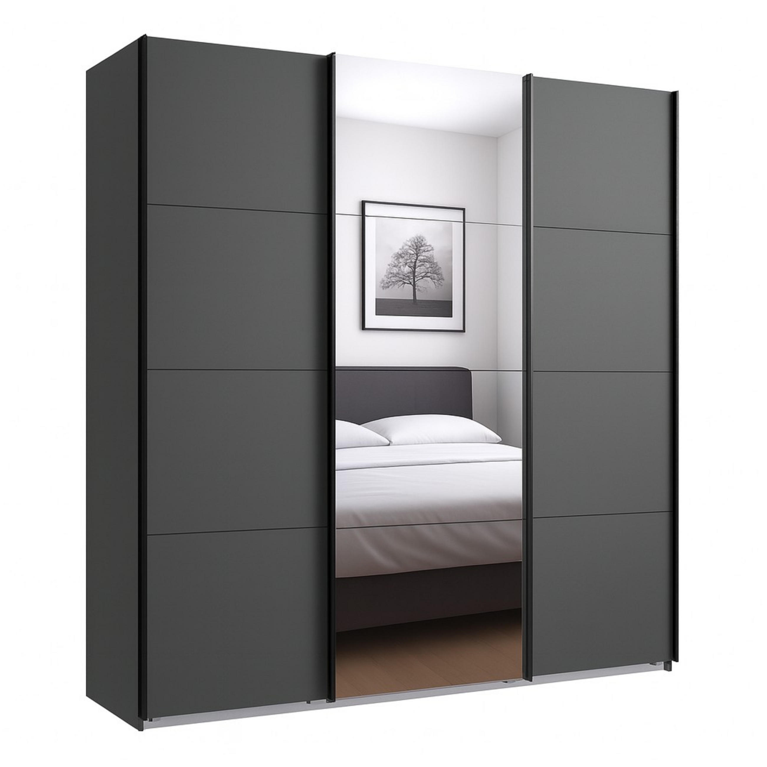 luma-home SKŘÍŇ S POSUVNÝMI DVEŘMI, 3dveřová, šířka 180 cm, výška 208 cm, hloubka 64 cm, v grafitové barvě, s jedněmi zrcadlovými dveřmi / 22512