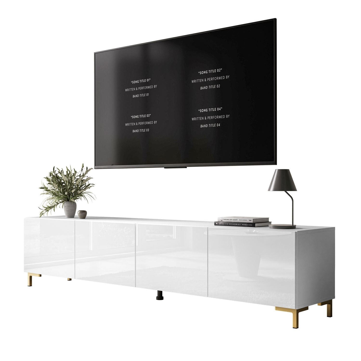Lookway Tv-Schrank Weiß Hochglanz, Gold 200x45x40 cm