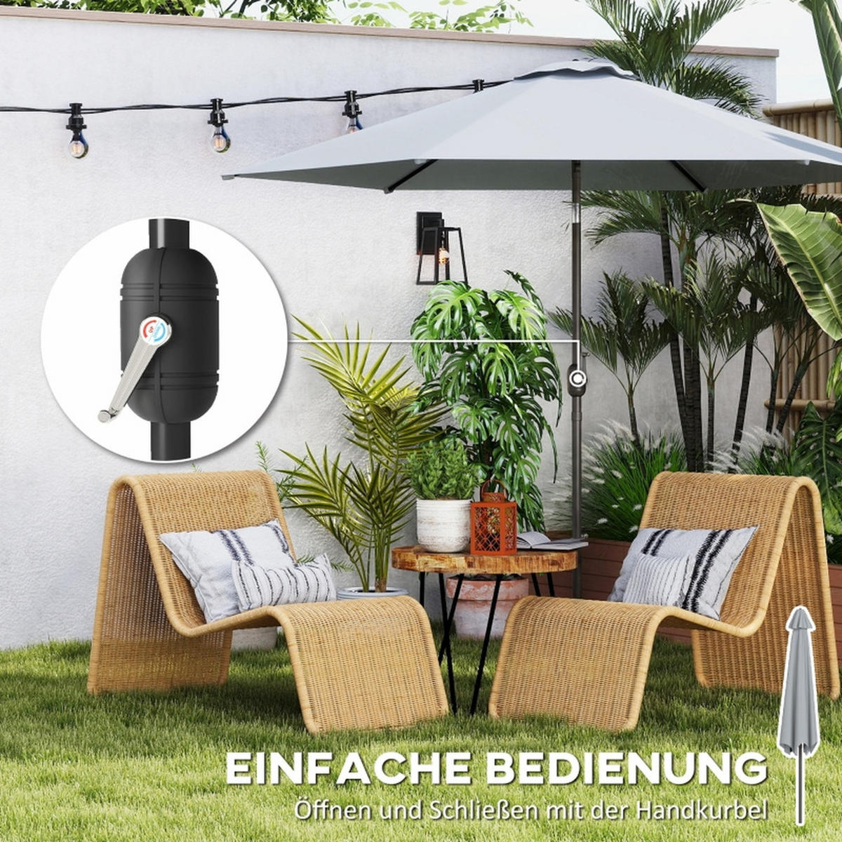 SONNENSCHIRM 3m Mit Kurbel und Neigefunktion - Grau, Textil (295/295cm) - Raelunyi