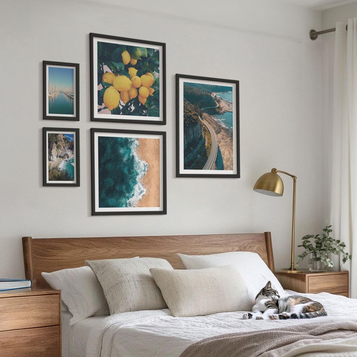 WANDBILDER 5er-Set - 50x50 cm & 20x30 cm & 40x60 cm Schwarzer Rahmen - Straßen am Meer, ein Meer aus Zitronen - Schwarz, Kunststoff (40/60cm) - ArtPrintCave