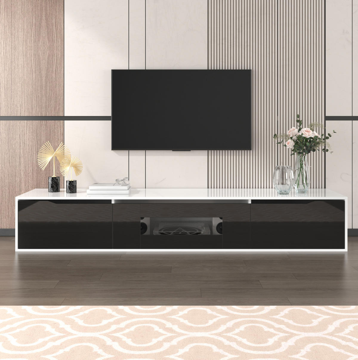 TV-SCHRANK mit LED 180 x 35 x 30 cm Hochglanz Schwarz-Weiß - Weiß, Holzwerkstoff (35/30/180cm) - Beauniv