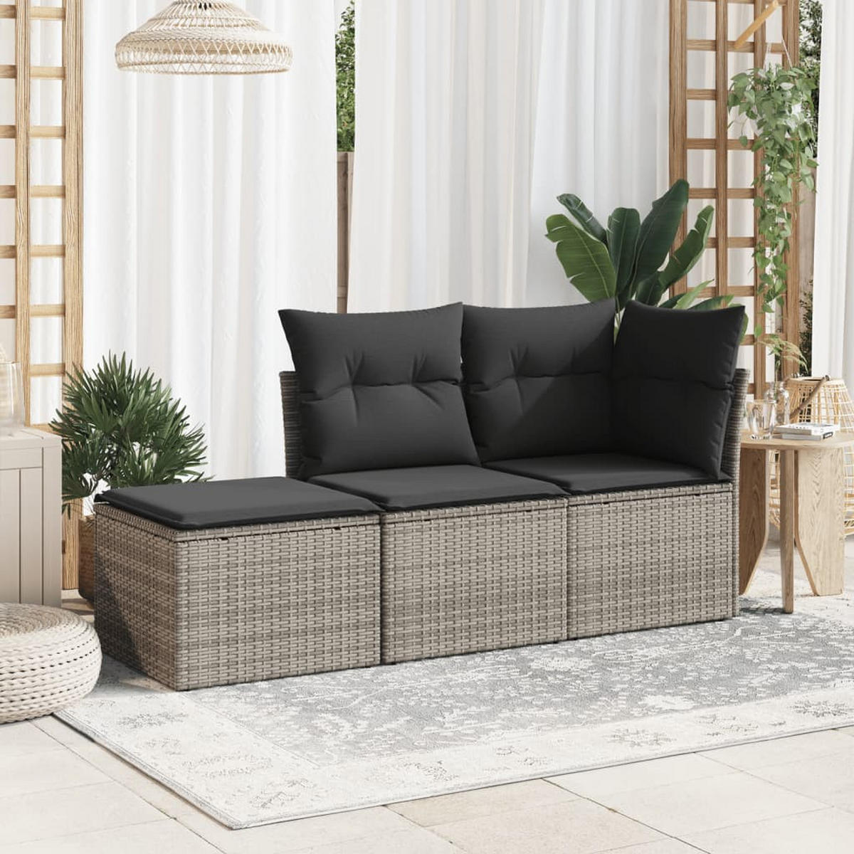 GARTENHOCKER Mit Kissen Grau 55/55/37 Cm Poly Rattan - Grau, Kunststoff (55/37/55cm) - vidaXL