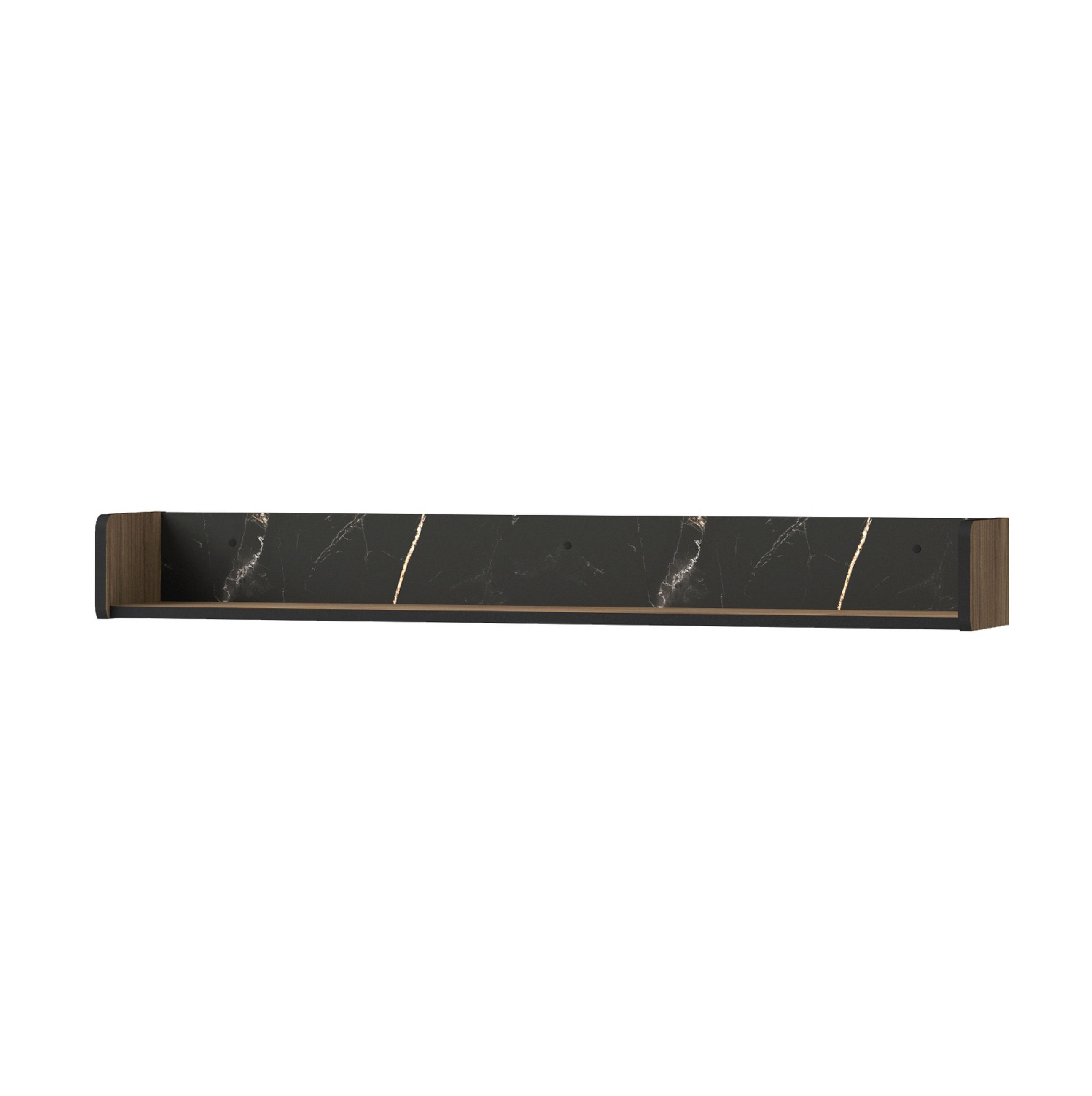 Bettso Wandregal Schwarz, Walnuss 120x14x21 cm