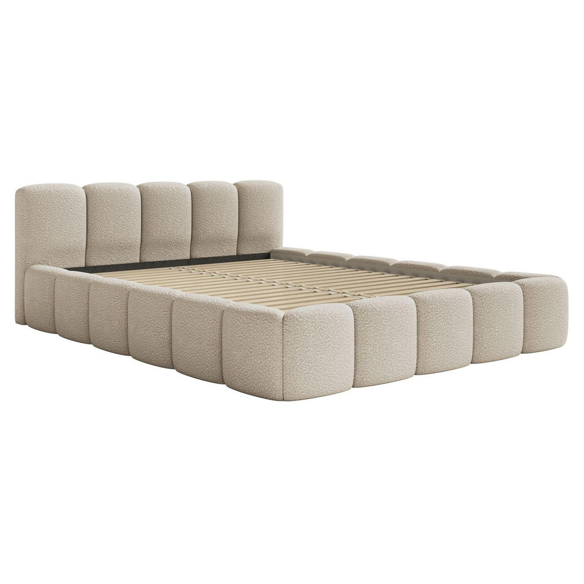 POLSTERBETT Cloudy Low Hellbeige Bouclé, 120x200 cm - Ecru/Schwarz, Kunststoff/Textil (120/200cm) - Selsey