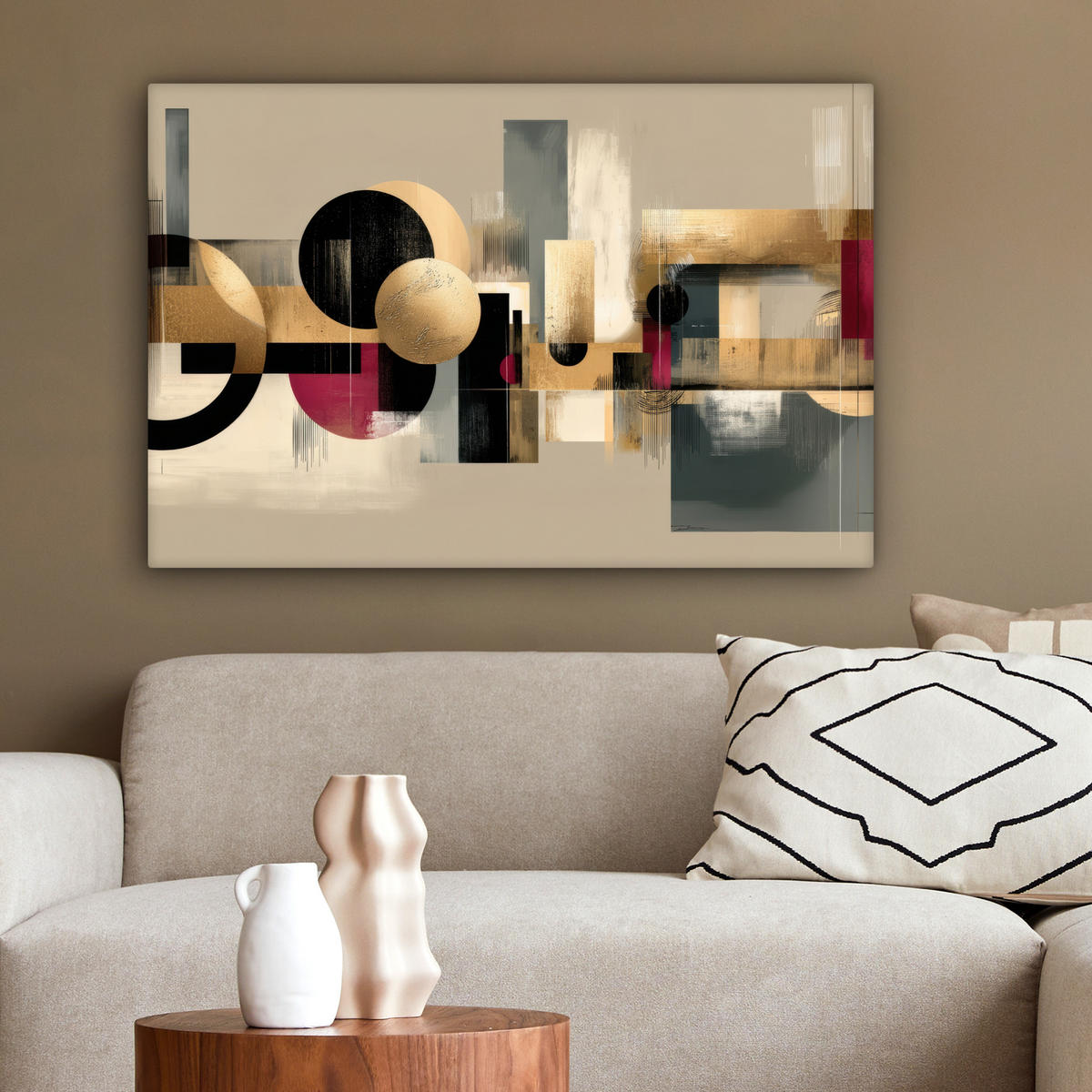 LEINWANDBILD Abstrakt - Formen - Beige - Texturen Gemälde 60x40 cm - Beige, Textil (60/40cm) - MuchoWow