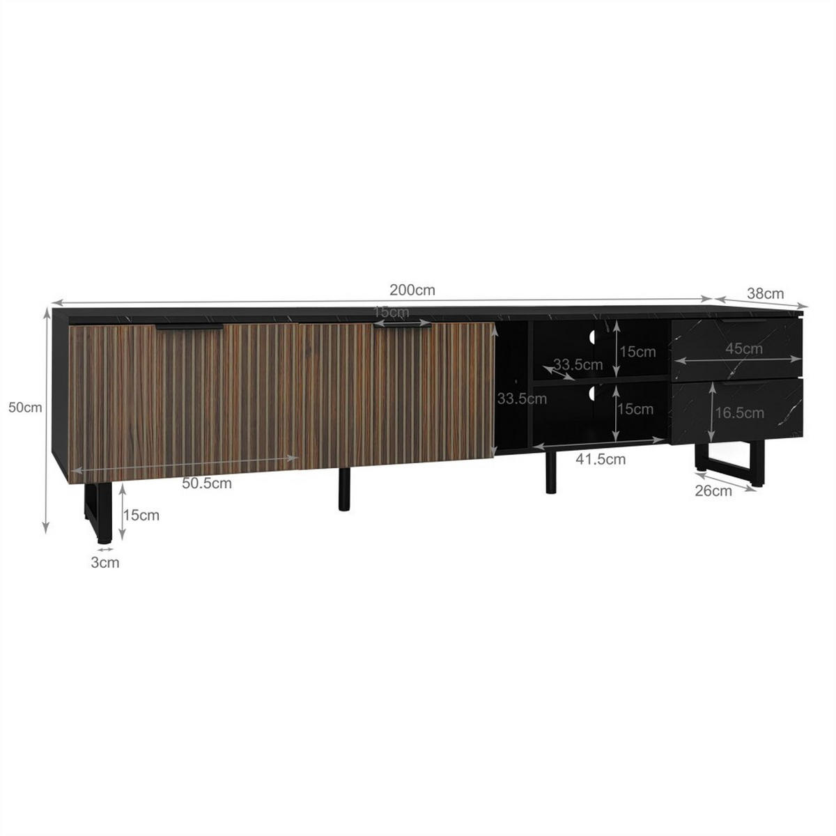 LOWBOARD in Schwarz mit verstellbarer LED-Beleuchtung - Schwarz, Holz (38/50/200cm) - KOMHTOM