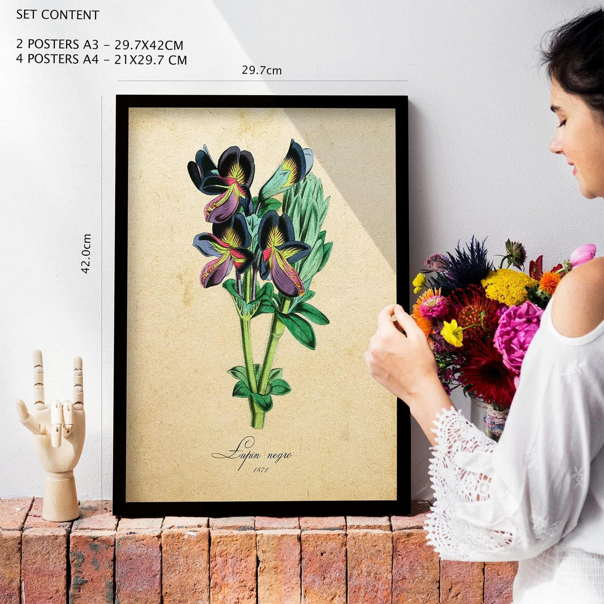 POSTER Set Mit 6 Vintage-Blumen Größe A3 und A4 Rahmenlos - Klar, Papier (29.7/1/42cm) - Nacnic