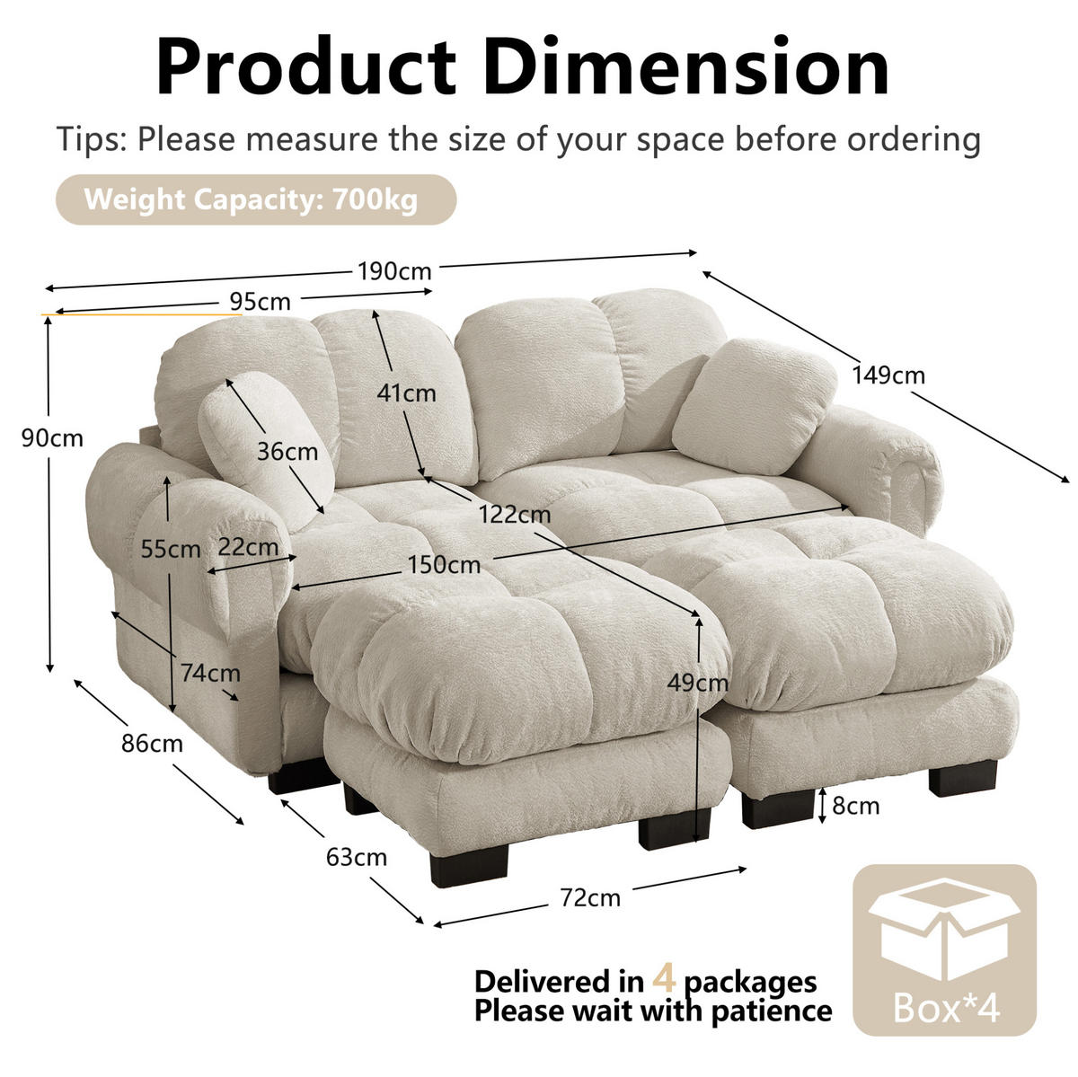 SOFA modular in U-Form Chenille Light Khaki - Hellbraun, Holz (149/90/190.1cm) - Meubliv