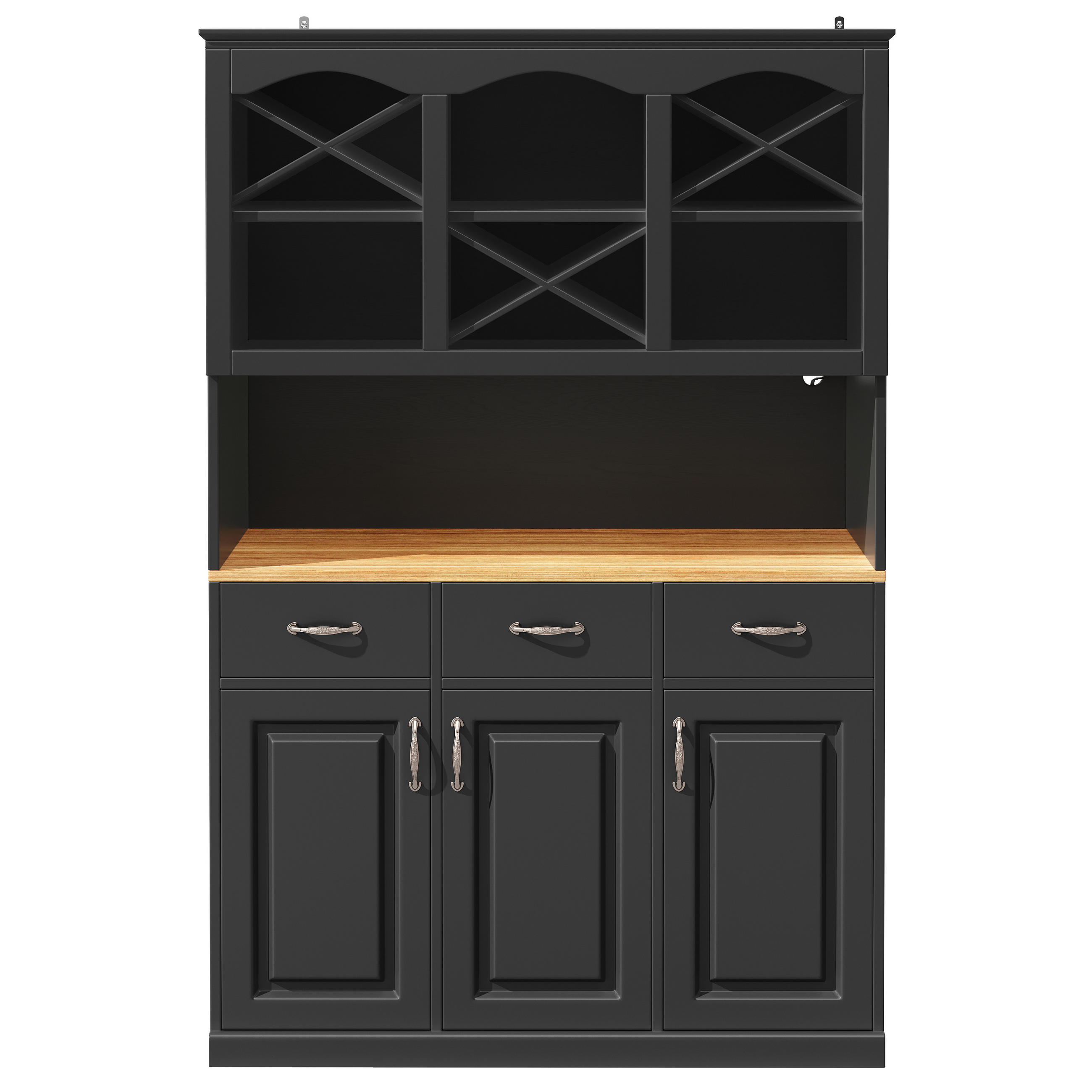 BUFFETSCHRANK Kombi Schwarz 120/40/180 cm - Schwarz, Holz (120/180/40cm) - PANGIVO