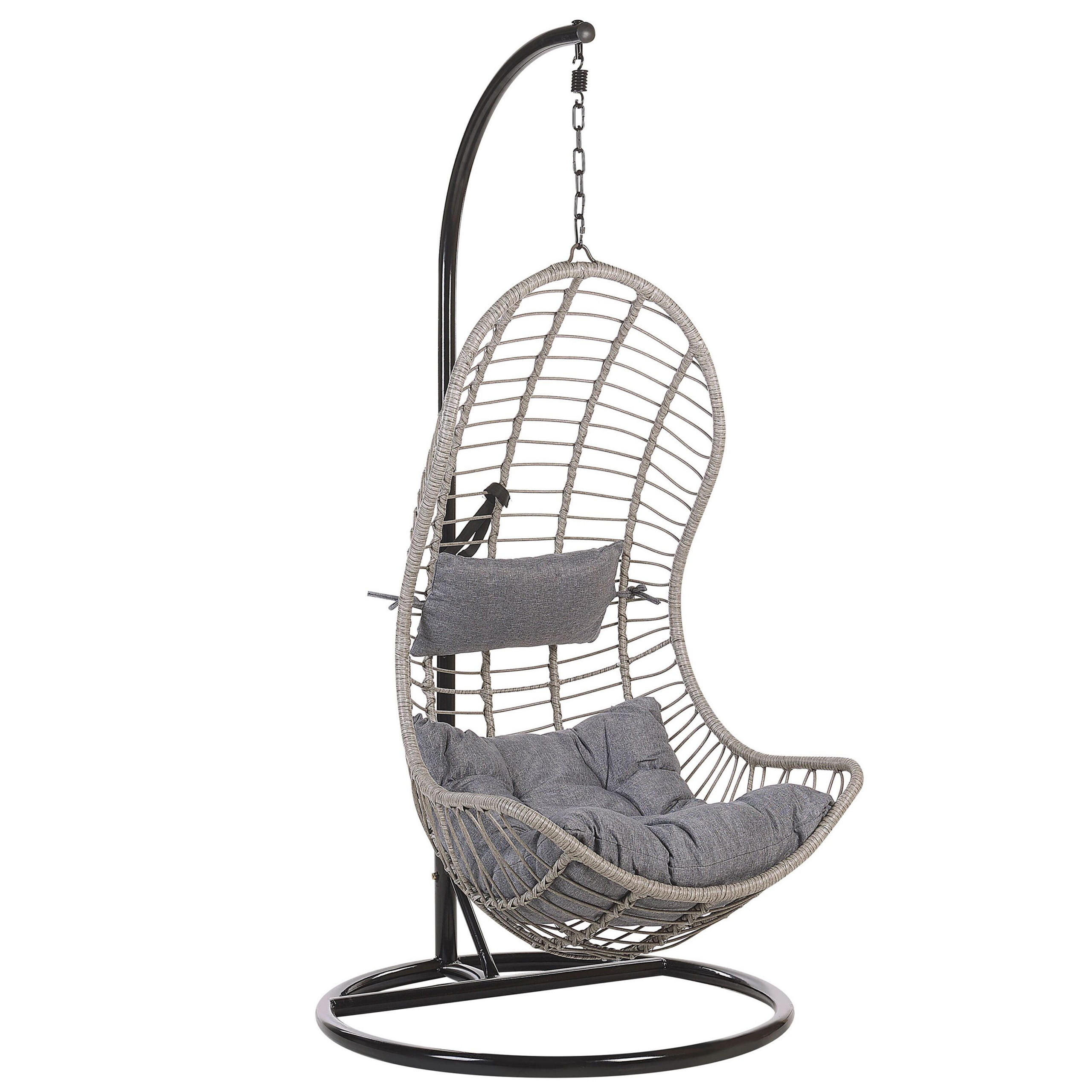 HÄNGESESSEL mit Gestell PE Rattan grau 97 cm Pineto - Grau, Kunststoff (80/199/97cm) - Beliani